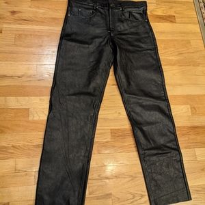Men's Black Genuine Leather Pants - 36x36